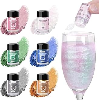 CRPTHE 6 Colors Luster Dust Edible Set, Edible Glitter for Drinks, Food Grade Glitter Shimmer Sprinkle Powder for Cocktails, Baking, Beverages, Cakes, Strawberries, Cookies, Fondant, Vegan(5g/Bottle)