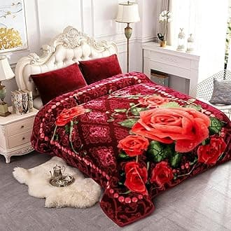 JYK Korean Faux Mink Fleece Blanket Queen 77" x 87", 5Pounds - 2 Ply Reversible Silky Soft Plush Warm Blanket for Autumn, Winter - Rose/Notre Dame
