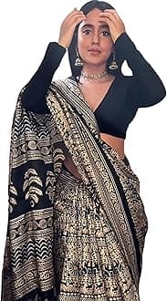 Ethnic Junction Women's Art Silk Cotton Kalamkari Print Saree With Blouse Piece