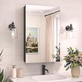 TokeShimi 16.1 x 26.12 Mirror Medicine Cabinet Wall Mounted or Recessed, Aluminum Tempered Black Medicine Cabinet with Mirror Adjustable Amply Storage Mirrored Cabinet for Modern Farmhouse
