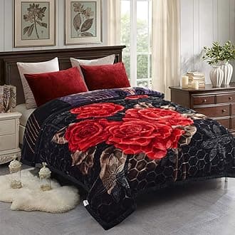 JML Fleece Blanket, Plush Blanket King Size 85" x 93", 10 Pounds Heavy Korean Style Mink Blanket - Silky Soft and Warm, 2 Ply A&B Printed Raschel Bed Blanket, Black Floral