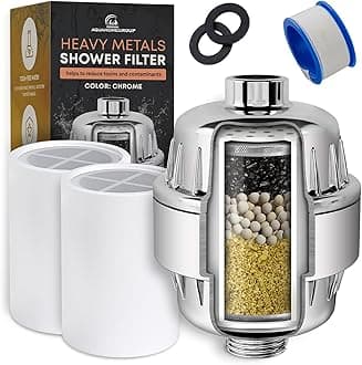 Heavy Metals Shower Filter (2 Cartridges Included) – Reduces Impurities – 4-Stage High-Pressure Filtration with KDF 55, Zeolite & Activated Carbon – Universal Fit