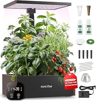 SUNCOZE 20 Pods Hydroponics Growing System Kit, Indoor Herb Garden with 30W LED Grow Light, 10L Large Water Tank, Up to 25" Height, Plants Germination Kit with Quiet Pump, Black