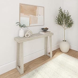 Plank+Beam Solid Wood Console Table, 46.25 Inch, Sofa Table, Narrow Entryway Table for Hallway, Behind The Couch, Living Room, Foyer, Easy Assembly, White Sand Wirebrush