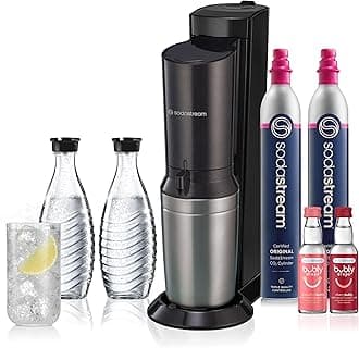 sodastreamAqua Fizz Sparkling Water Maker | VALUE BUNDLE | GLASS Carbonator | CQC CO2 System | Includes 2x Elegant Glass Carafes, 2x CO2 Cylinders, 2x Bubly Flavor Drops | Dishwasher Safe | Black
