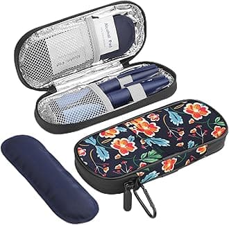 Gelozid Insulin Cooler Travel Case Diabetic Medication Insulated Cool Organizer with 2 Reusable Ice Packs for Insulin Pen and Other Diabetic Supplies, for The Daily Life and Trip, Red Flower