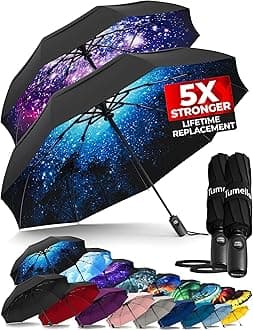 TUMELLA Strongest Windproof Travel Umbrella (Compact, Superior & Beautiful), Small, Wind-Tested, Light & Portable, Automatic Folding Rain Umbrella, Durable Premium Grip, Fits Car and Backpack