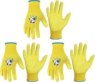 HANDLANDY 3 Pairs Kids Gardening Gloves for Age 2-13, Toddler Children Garden Yard Work Outdoor Playing Gloves, Rubber Coating, for Girls Boys Youth (Yellow, Size 3, Age 4-5)