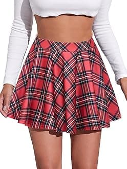 AvidlovePleated Mini Skirt Plaid Skirts High Waist A Line Skater Skirt for Lingerie Schoolgirl