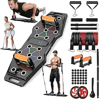 Portable Push Up Board, Foldable, Multifunction with Color-Coded Positions and Accessories for Home Gym, Upper Body Strength