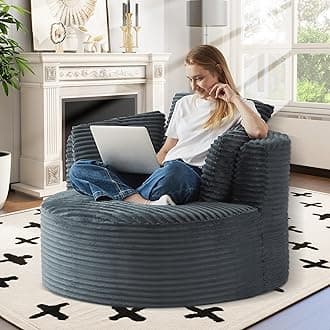 Cyranture 50 inch Oversized Round Chaise Longue Chair, Indoor Corduroy Sponge Single Boneless Sofa, Cloud Cushion Modern Sleeper Chair for Living Room,Projection Room, Wide Armrest Chairs (Dark Gray)