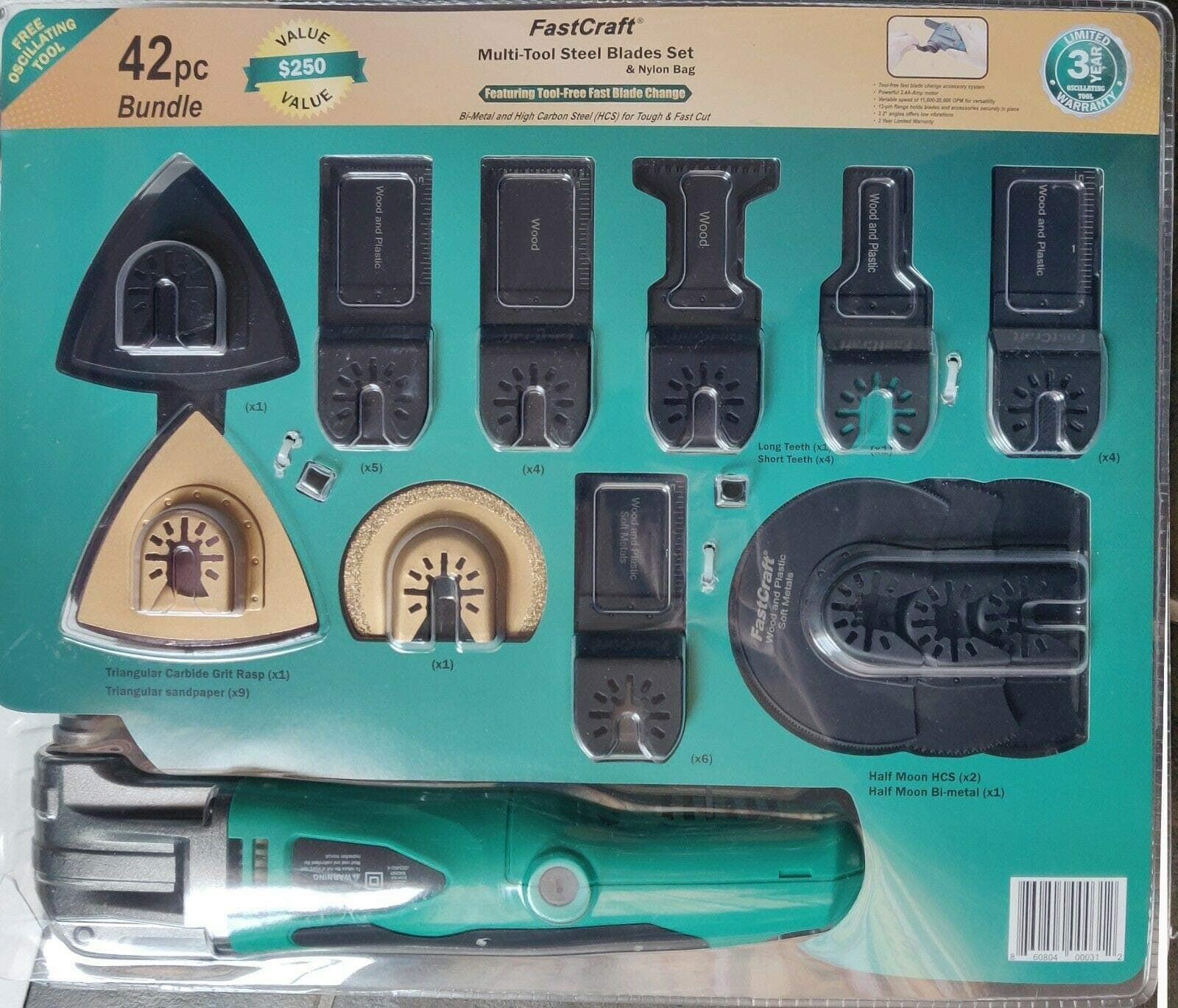 FastCraft 42pc Oscillating Multi Tool Set with Control Dial, Toolless Lock