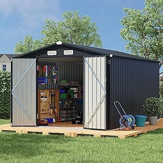 Verano Garden Outdoor Storage Shed,Galvanized Metal Shed for Outside, Bike Storage Shed W/Door, Small Storage Shed for Garden,Backyard, Patio, Lawn (Black, 8' x12')