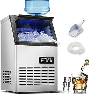 120LBS/24H Commercial Ice Maker Machine, Freestanding Stainless Steel with Adjustable Ice Thickness & LCD Control,40 Cubes/Cycle,Self-Cleaning,Quiet Operation for Home,Restaurant,Bar