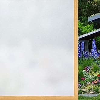 WochiTV Privacy Window Glass Film No Glue, Opaque Frosted Window Tint for Home, UV Blocking Heat Control Static Cling Non Adhesive for Bathroom Office Living Room （35.4 Inch x 13.1 Feet）