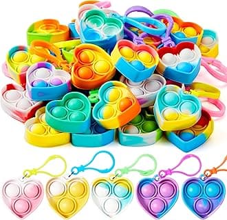 JOYIN Heart Pop Fidget Keychain 30 Pack Pop Fidget Toys Bulk Party Favors for Kids 4-8,8-12 Years, Birthday Goodie Bags Stuffers Back to School Gifts for Students Classroom Prizes Sensory Toys