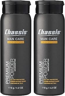 Chassis Unscented Powder for Men, Premium Natural Body Powder with Odor-Absorbing Formula, Non-Talcum Powder Free of Aluminum, Menthol, and Parabens, Anti-Chafing Powder to Reduce Sweat