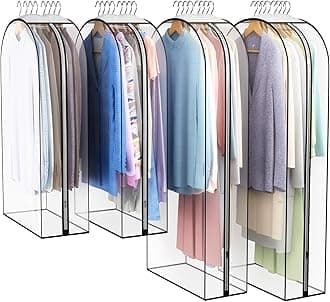 Clear Garment Bag for Hanging Clothes 10” Gusseted, (40&50") Suit Bags for Open Closet Storage Plastic Clothes Cover for Coat, Dress, Shirts, Fur, Jacket, Wardrobe Protectors, 4 Pack
