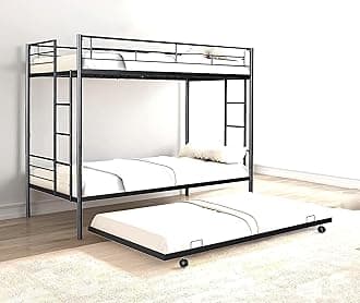 S. K. MODERN ART Metal Bunk Bed for Adults with Trundle Without Mattress (Black Powder Coated, 4 x 6 feet)