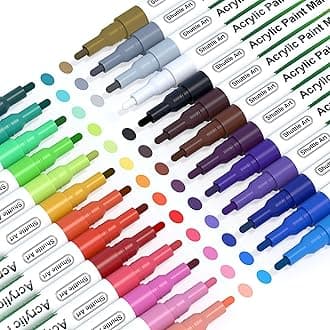 Shuttle Art Paint Pens, 26 Colors Acrylic Paint Markers, Low-Odor Water-Based Quick Dry Paint Markers for Rock, Wood, Metal, Plastic, Glass, Canvas, Ceramic