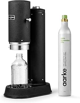 Aarke Carbonator Pro, Sparkling & Carbonation Water Machine, Stainless Steel with Glass Reusable Bottle Volume 800 mL/27 fl oz and CO2 Cylinder (Matte Black)