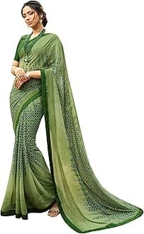RAJESHWAR FASHION WITH RF Women's Printed Georgette Saree With Blouse Piece(Multicolored_Free Size 6.30 Mtr)