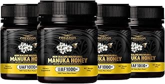 FREZZOR Premium Raw Multifloral Manuka Honey New Zealand with UAF1000+ Super Antioxidant, 1000x More Power, Best Support for Everyday Wellness, Probiotic, Antioxidant Superfood, 4 Jars (35.2oz/1000g)