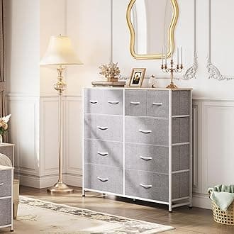 WLIVE Fabric Dresser for Bedroom, Dresser Organizer with 10 Drawers, Storage Tower with Fabric Bins, Double Dressers, Chest of Drawers for Closet, Living Room, Hallway, Light Grey