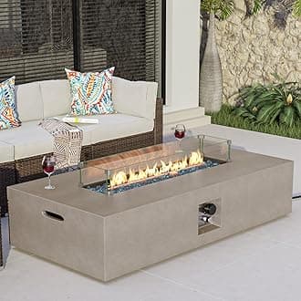 COSIEST Outdoor Propane Fire Pit Table, 56-inch x 28-inch Rectangle Gray Concrete-Like Finish, 50,000 BTU Stainless Steel Burner w Blue Fire Glass, Wind Guard, Raincover