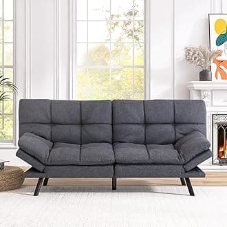 Hcore Convertible Futon Sofa Bed Couch,Memory Foam Futon Sofa,Loveseat Sleeper Sofa Bed,Small Splitback Linen Fabric Modern Sofa for Living Room,Office,Apartment,Pure Grey
