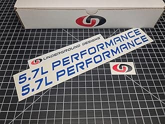 5.7L Performance Decals (2-Pack) Hemi V8 Hood Fender Racing Stickers Fits 2005+ Challenger Charger Ram Durango R/T 300C (Gloss Blue, 3/4" H x 11.5" L)