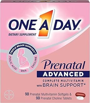 One A Day Women's Prenatal Advanced Complete Multivitamin with Brain Support* with Choline, Folic Acid, Omega-3 DHA & Iron for Pre, During and Post Pregnancy, 90+90 Count, (180 Count Total Set)