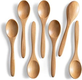 7 PCS Small Wooden Spoons, 5.8 Inch Honey Spoons for Tea, Schima Wooden Honey Teaspoon for Coffee, Little Tiny Wood Spoons, Bamboo Table Spoon for stirring, Wooden Spoons for Utensils Set