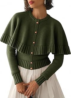 Saodimallsu Womens Cropped Cardigan Sweater Long Sleeve Fall Knit Cape Sweaters Button Up Trendy Outfits 2025