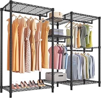 Classic V6 Heavy Duty Clothes Rack, 7-Tier Garment Rack with Adjustable Shelves, Portable Closet Organizer with 4 Hanging Rods, Space-Saving, 850lbs Capacity, 68.9" L x 15.7" W x 76.4" H, Black