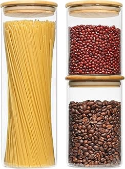 ComSaf Glass Storage Jars with Lids Set of 3 - High Borosilicate Glass Airtight Kitchen Food Canister Cylinder Clear Preserving Seal Containers with Lid Canning Cereal Spice (800/1000/2200ML)
