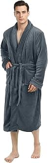 Luxurious Mens Shawl Collar Fleece Bathrobe Spa Robe