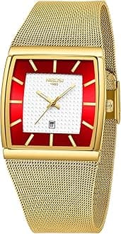 Men Watches Luxury Military Waterproof Sport Quartz Analog Square Wrist Watch for Men with Stainless Steel Mesh Band Date Calendar