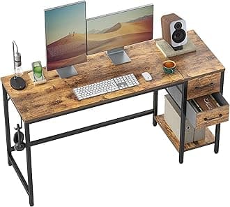 CubiCubi Computer Desk with 2 Drawers, 47 Inch Small Home Office Desk with Storage Study Writing Table, Light Brown
