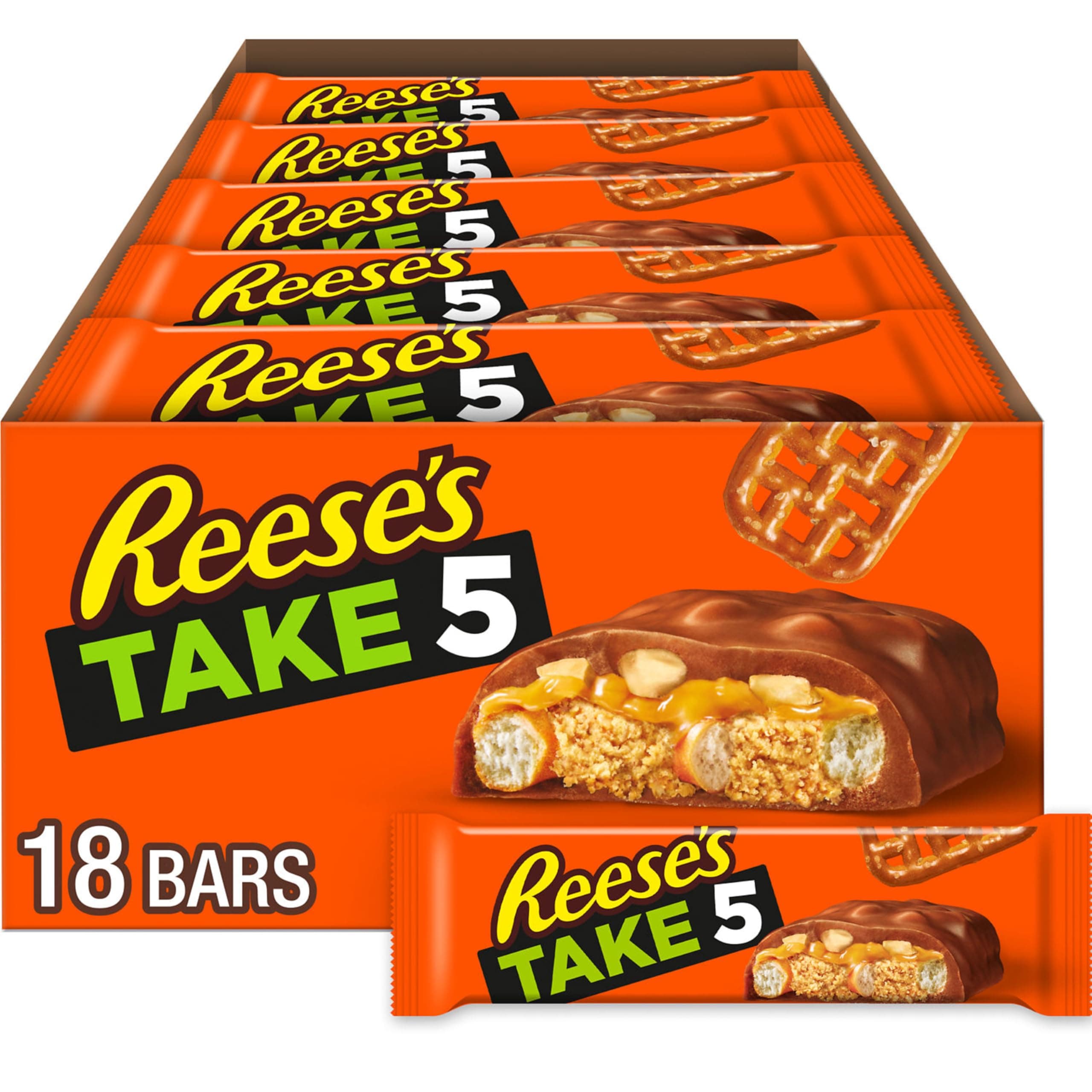 REESE'S TAKE 5 Pretzel, Peanut and Chocolate Candy Bars, 1.5 oz (18 Count)