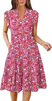 ANRABESSWomens Summer Dress Ruffle Sleeve V Neck Midi Dresses Fashion Casual Fit Flowy Tiered Boho Beach Vacation Sundress