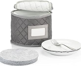 China Storage Case - Saucer or Small Plate Quilted Case - 7 inches diameter x 6 inches height - Gray - Includes 12 Felt Separators by G Brands, LLC