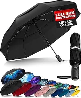 TUMELLA Strongest Windproof Travel Umbrella (Compact, Superior & Beautiful), Small Strong but Light Portable and Automatic Folding Rain Umbrella, Durable Premium Grip, Fits Car & Backpack