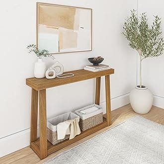 Plank+Beam Solid Wood Console Table with Storage, 46 Inch, Sofa Table with Shelf, Narrow Entryway Table for Hallway, Behind The Couch, Living Room, Foyer, Easy Assembly, Pecan