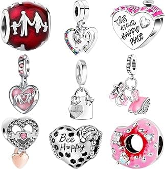 9 Pack Plated Silver Spacer Beads Charms fit Bracelet Dangle Set