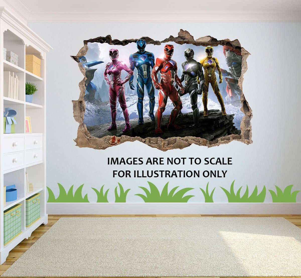 Power Rangers Hole In Wall 3D effect Wall Sticker suitable for Kids Bedroom walls, doors and glass windows. (Large 58 x 42 CM)
