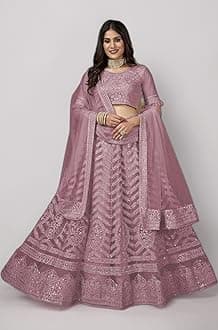 ZAALIMA FASHION Women's Semi Stitched Net Silk Lehenga Choli with Embroidered Pattern Unstitched Blouse and Dupatta Set | Women's Lehenga Cholis