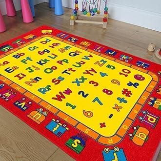 Kids/Baby Room/Daycare/Classroom/Playroom Area Rug. ABC’s Alphabet. Numbers. Train. Educational. Fun. Non-Slip Gel Back. Bright Colorful Vibrant Colors (8 Feet X 10 Feet)