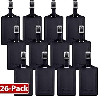 Travelambo 26 Pack Luggage Tags for Suitcases Privacy Protection Bag Tags Faux Leather Travel Accessories Essential, Black