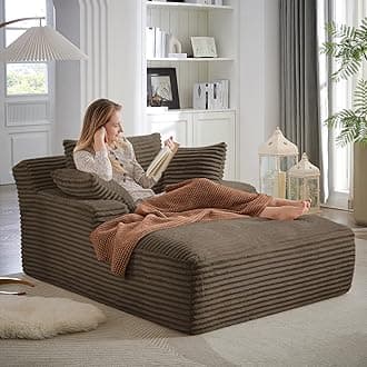 Oversized Chaise Lounge Chair Indoor,50" W Upholstered Corduroy Sofa with 3 Pillows,Comfy Fluffy Cloud Couch,Modern Deep Seat Sofa,Single Sleeper Sofa Chair for Livingroom,Bedroom,No Assembly(Brown)